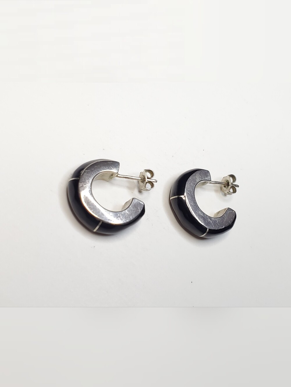 Vtg. Sterling Silver Black Onyx Post Earrings